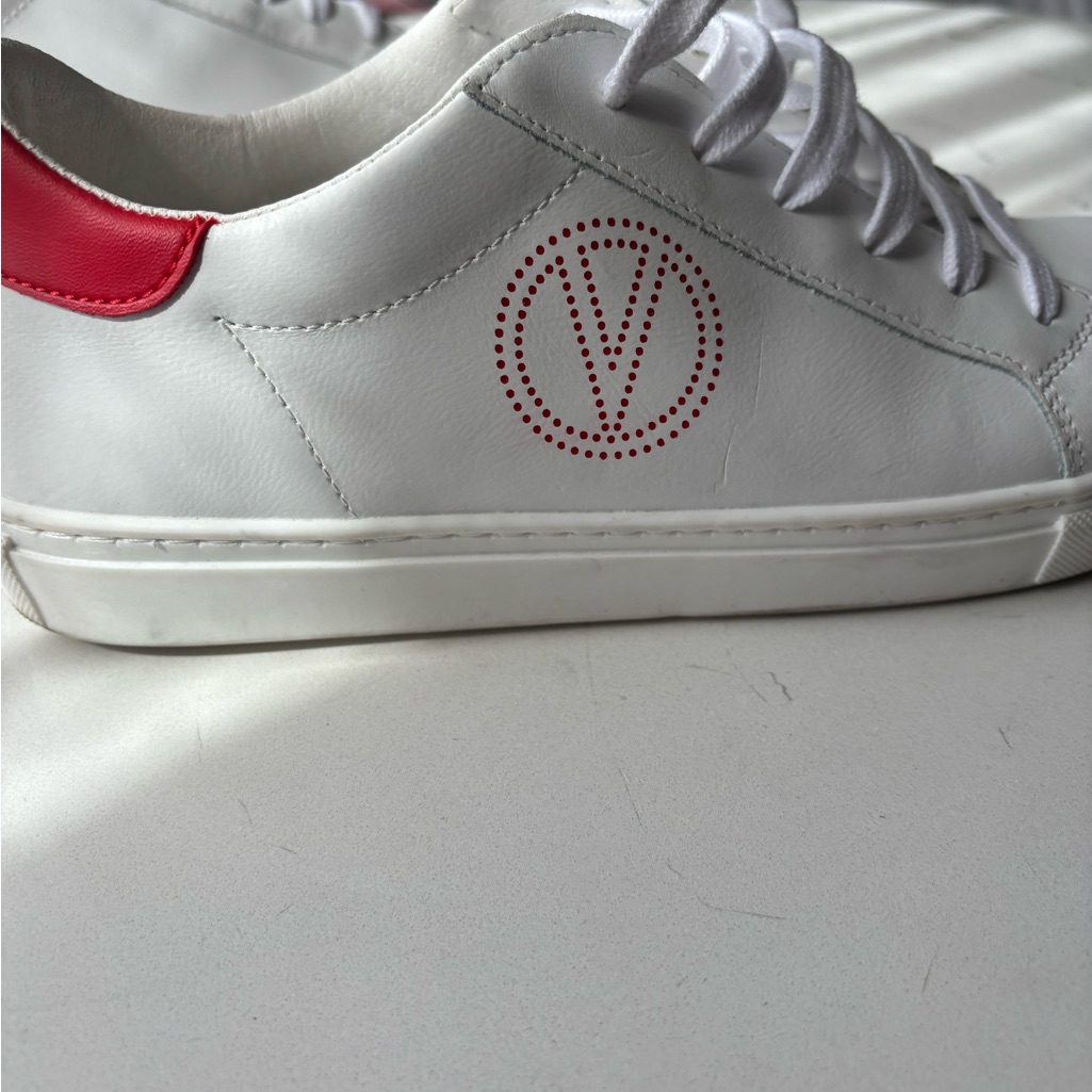 Valentino Ladies Sneakers White With Red. Size 10.